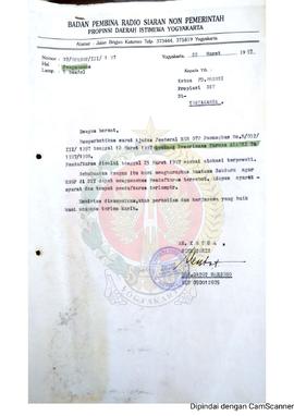 Surat dari Sekretaris yang bertindak atas nama Ketua Badan Pembina Radio Siaran Non Pemerintah Pr...