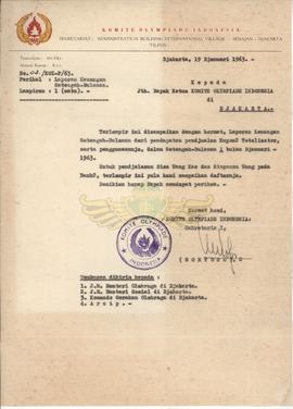 Surat dari Komite Olah raga Indonesia kepada Ketua Olimpiade Indonesia di Jakarta tentang laporan...