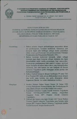 Surat Keputusan Dewan Juri dari Festival Ketoprak antar Dati II se DIY dalam rangka pekan temu bu...