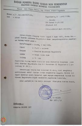 Surat dari Ketua Badan Pembina Radio Siaran Non Pemerintah Provinsi Daerah Istimewa Yogyakarta ke...