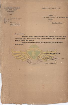 Surat keputusan ketua yayasan Rarajongrang kepada pimpinan PN Telekomunikasi Tegalga Bandung.tang...