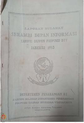 Laporan Bulanan Serambi Depan Informasi Kantor Wilayah Departemen Penerangan Provinsi Daerah Isti...