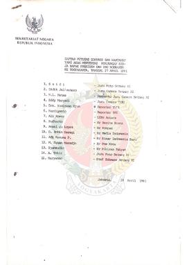 Daftar Petugas Dok Mass dan Wartawan yang akan menyertai kunjungan kerja Bapak Presiden dan Ibu S...