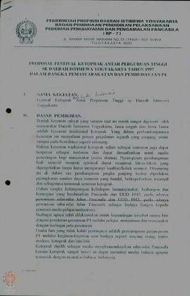 Proposal Festival Ketoprak antar Perguruan Tinggi se DIY tahun 1997 dalam rangka pemasyarakatan d...