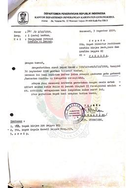 Surat dari Kepala Kantor Departemen Penerangan Kabupaten Gunungkidul kepada Direktur Pembinaan Gr...