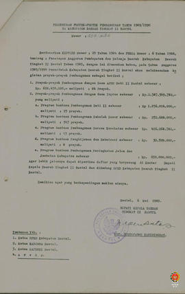 Pengumuman proyek-proyek pembangunan tahun1989/90 dan daftar nama-nama Proyek Kabupaten Dati II B...