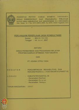 Perjanjian Pekerjaan Jasa Konsultansi Nomor : 602.13/13/CK tanggal 4 Juni 2007 antara  Dinas Pemu...