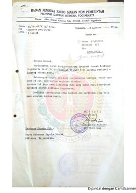 Surat dari Sekretaris yang bertindak atas nama Ketua Badan Pembina Radio Siaran Non Pemerintah Pr...