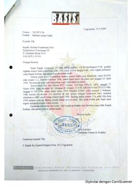 Surat dari Pimpinan Umum  Redaksi Majalah Basis kepada Direktur Pembinaan Pers Departemen Peneran...