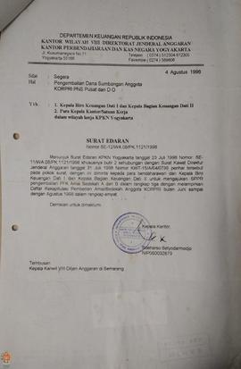 Surat Edaran Nomor : SE-12/WA.08/PK.1121/1998 tanggal 4 Agustus 1998 perihal SPP Pengembalian Dan...