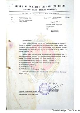 Surat dari Ketua Badan Pembina Radio Siaran Non Pemerintah Provinsi Daerah Istimewa Yogyakarta ke...