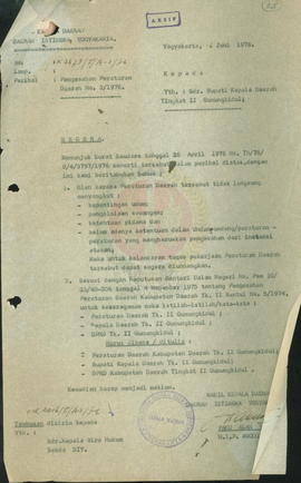 Pembahasan dan permohonan pengesahan tentang Peraturan Daerah Tk. II Gunungkidul No. 3 Tahun 1976...