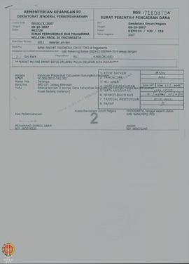 Surat Perintah Pencairan Dana Nomor : 037511H/030/118 tanggal 08/10/2007 Belanja lain-lain II lai...