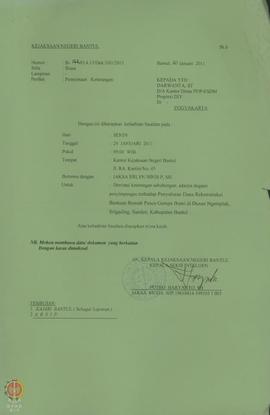 Surat dari Kepala Seksi Intelejen yang bertindak a.n. Kepala Kejaksaan Negeri Bantul kepada Darwa...