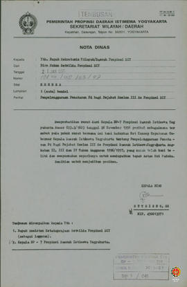 Surat dari Kepala Biro Hukum Setwilda Propinsi DIY kepada Sekretaris Wilayah/Daerah Propinsi DIY ...