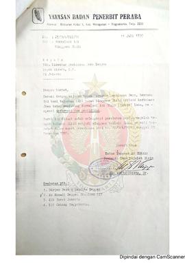 Surat dari Ketua Yayasan Badan Penerbit Peraba Pemimpin Umum Majalah PRABA kepada Direktur Pembin...