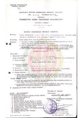 Keputusan Menteri Penerangan Republik Indonesia Nomor : 0334/SK/DPHM/SIT/1966 tentang pemberian i...