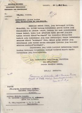 Surat dari Kementerian Pengajaran, Pendidikan dan Kebudayaan Nomor : 621/Bhg Umum kepada Kareside...