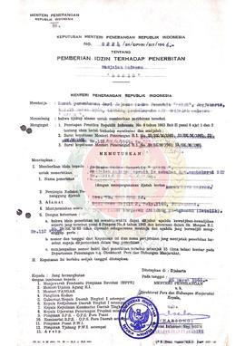 Keputusan Menteri Penerangan Republik Indonesia Nomor : 0224/SK/DPHM/SIT/1966 tentang pemberian i...