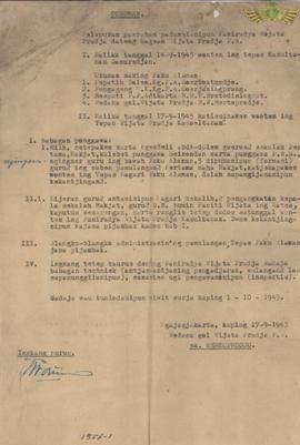 Keputusan tentang  Pembagian tugas/wewenang antara Paniradya Wiyata Pradja Kasultanan dan Wiyata ...