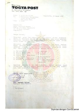 Berkas surat perihal permohonan  agar diberikan rekomendasi jatah kertas koran untuk Harian Umum ...