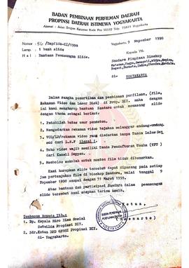 Surat dari Ketua Badan Pembinan Perfilman Daerah Provinsi Daerah Istimewa Yogyakarta kepada Pimpi...
