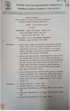 Berkas surat perihal persiapan PEMILU 1997 dan Persiapan Sidang Umum Majelis Permusyawaratan Raky...
