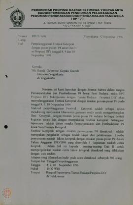 Surat dari BP-7 Propinsi DIY pemberitahuan penyelenggaraan festival ketoprak dengan pesan-pesan P...