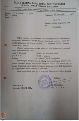 Surat dari Ketua Badan Pembina Radio Siaran Non Pemerintah Provinsi Daerah Istimewa Yogyakarta ke...