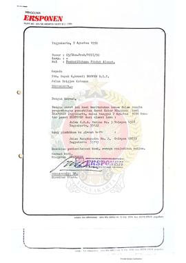 Surat dari Direktur Utama Surat Kabar Mingguan Eksponen kepada Kepala Kantor Wilayah Departemen P...