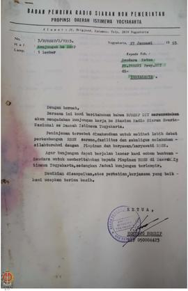 Surat dari Ketua Badan Pembina Radio Siaran Non Pemerintah Provinsi Daerah Istimewa Yogyakarta ke...