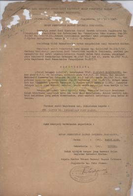 Turunan Surat keputusan pemerintah daerah DIY tentang penetapan Tuan J.Jabar Hadi Prawata bekas g...