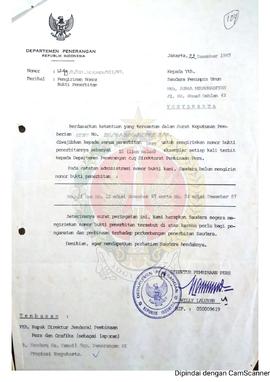 Surat dari Direktur Pembinaan Pers Departemen Penerangan Republik Indonesia kepada Pemimpin Umum ...