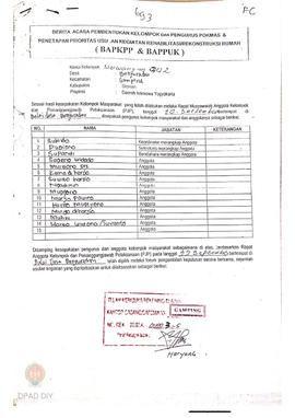 Berita Acara Pembentukan Kelompok dan Pengurus Pokmas dan Penetapan Prioritas Usulan Kegiatan Reh...