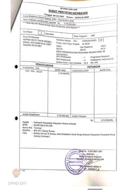 Surat Perintah Pencairan Dana kepada Kelompok Masyarakat Kabupaten Sleman untuk Belanja Lain-lain...