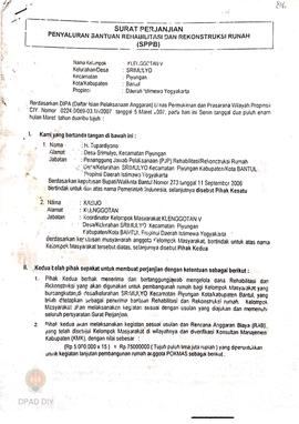 Surat Perjanjian Penyaluran Bantuan Rehabilitasi dan Rekonstruksi Rumah (SPPB) Nama Kelompok Masy...
