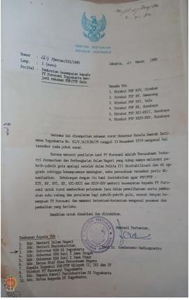 Surat dari Menteri Pertanian kepada Gubernur DIY tentang pemberian kesempatan kepada PT Purosari ...