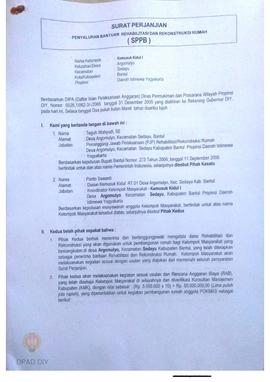 Surat Perjanjian Penyaluran Bantuan Rehabilitasi dan Rekonstruksi Rumah (SPPB) Rusak Berat, Nama ...