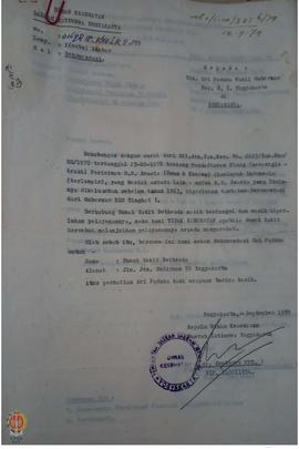 Surat Sri Paduka Wagub DIY kepada Menteri Kesehatan RI tentang rekomendasi pendaftaan ulang R.S. ...