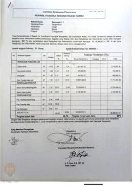 Laporan Kemajuan Pekerjaan Rehabilitasi dan Rekonstruksi rumah,  Nama Kelompok Masyarakat Nawunga...