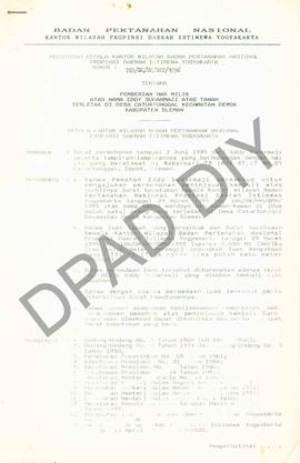 Surat Keputusan Kepala   Kantor Wilayah Badan Pertanahan Nasional Provinsi DIY. No : 749 /SK / HM...