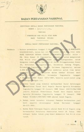 Keputusan Kepala  Badan Pertanahan Nasional Nomor: 391/HM/BPN/90 tanggal 27 September 1990 tentan...