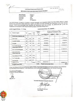 Berkas Laporan Kemajuan Penggunaan Dana Pekerjaan Rehabilitasi dan Rekonstruksi rumah Kelompok Ma...
