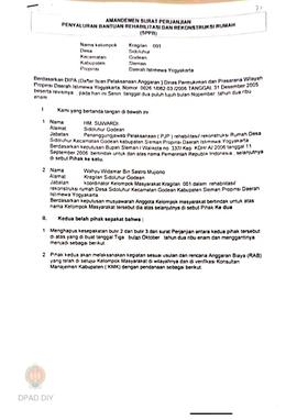 Amandemen Surat Perjanjian Penyaluran Bantuan Rehabilitasi dan Rekonstruksi Rumah (SPPB),  Nama K...