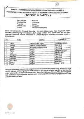 Berita Acara Pembentukan Kelompok dan Pengurus Kelompok Masyarakat dan Penetapan Prioritas Usulan...