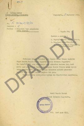 Surat dari Wakil Kepala Daerah DIY kepada Bupati/Walikota perihal prosedur baru penyaluran beras ...