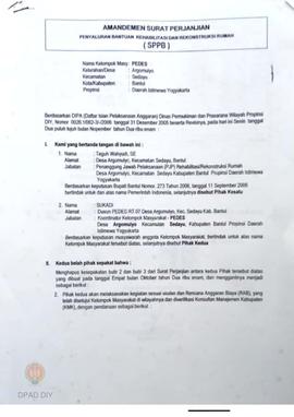 Surat Perjanjian Penyaluran Bantuan Rehabilitasi dan Rekonstruksi Rumah (SPPB), Nama Kelompok Mas...