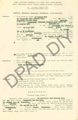 Surat keputusan pemberian hak pakai atas tanah negara, surat keputusan Kepala Daerah DIY no. 93/H...