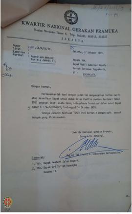 Surat Sekjen Kwartir Nasional Gerakan Pramuka kepada Wagub Provinsi DIY tentang kesediaan menjadi...