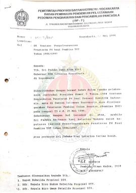 Surat dari Kepala BP-7 Daerah Istimewa Yogyakarta kepada Sri Paduka Paku Alam VIII Gubernur KDH I...